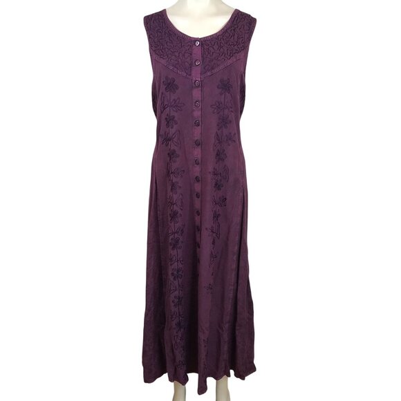 SAKKAS - WOMEN'S 1X/2X ORCHID SLEEVELESS ROUND NECK BUTTON 100% RAYON MAXI DRESS - Picture 1 of 8